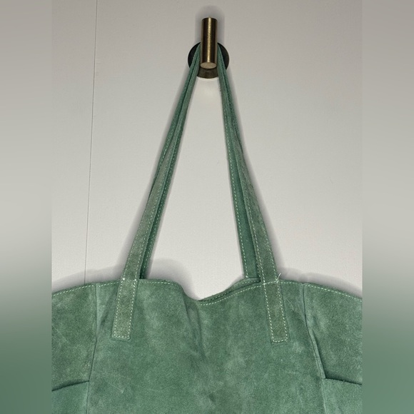 Sundance Italian Suede Leather Tote Bag w/ Detachable Pouch Sage Green - Picture 4 of 11